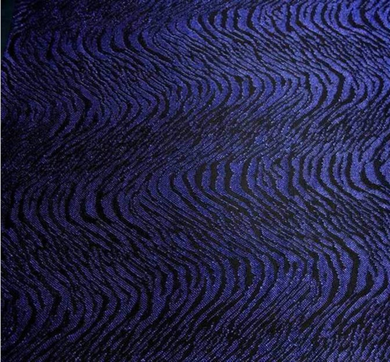 Metallic Jacquard Swing Knit Fabric Width 58/60 inches Black & Royal Sheer 65% Polyester, 35% Nylon Lightweight Apparel Fabric